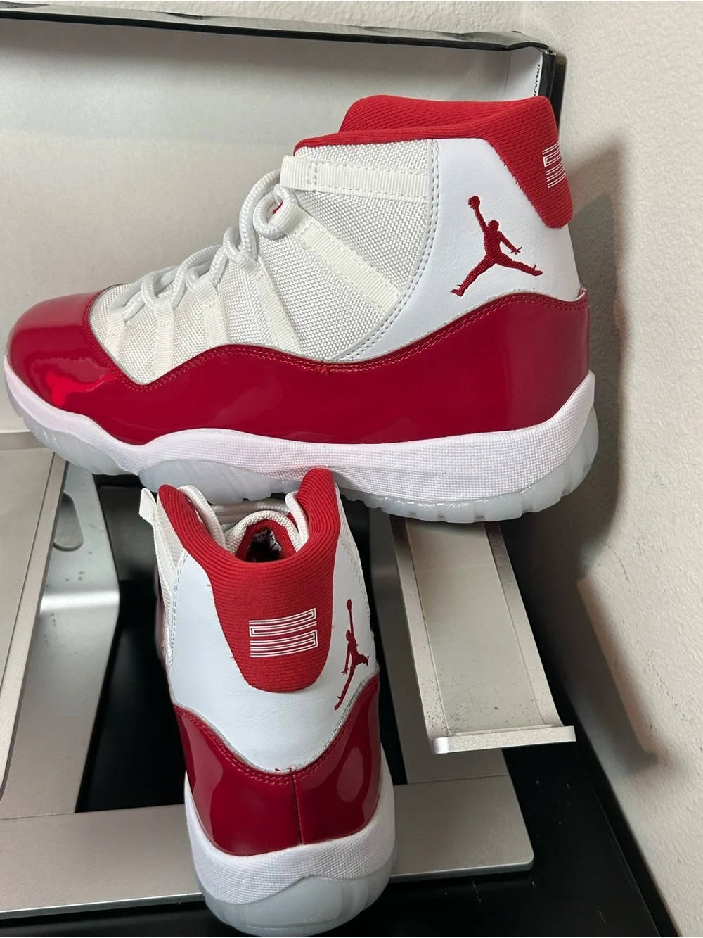 Jordan Retro High Top Sneakers in White and Red